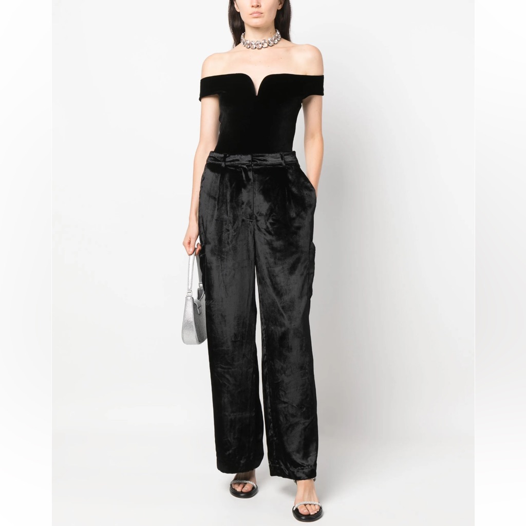 Lou Lou Saison Studio Luli Wide Leg Velvet Cargo Trousers Pants Work Cocktail